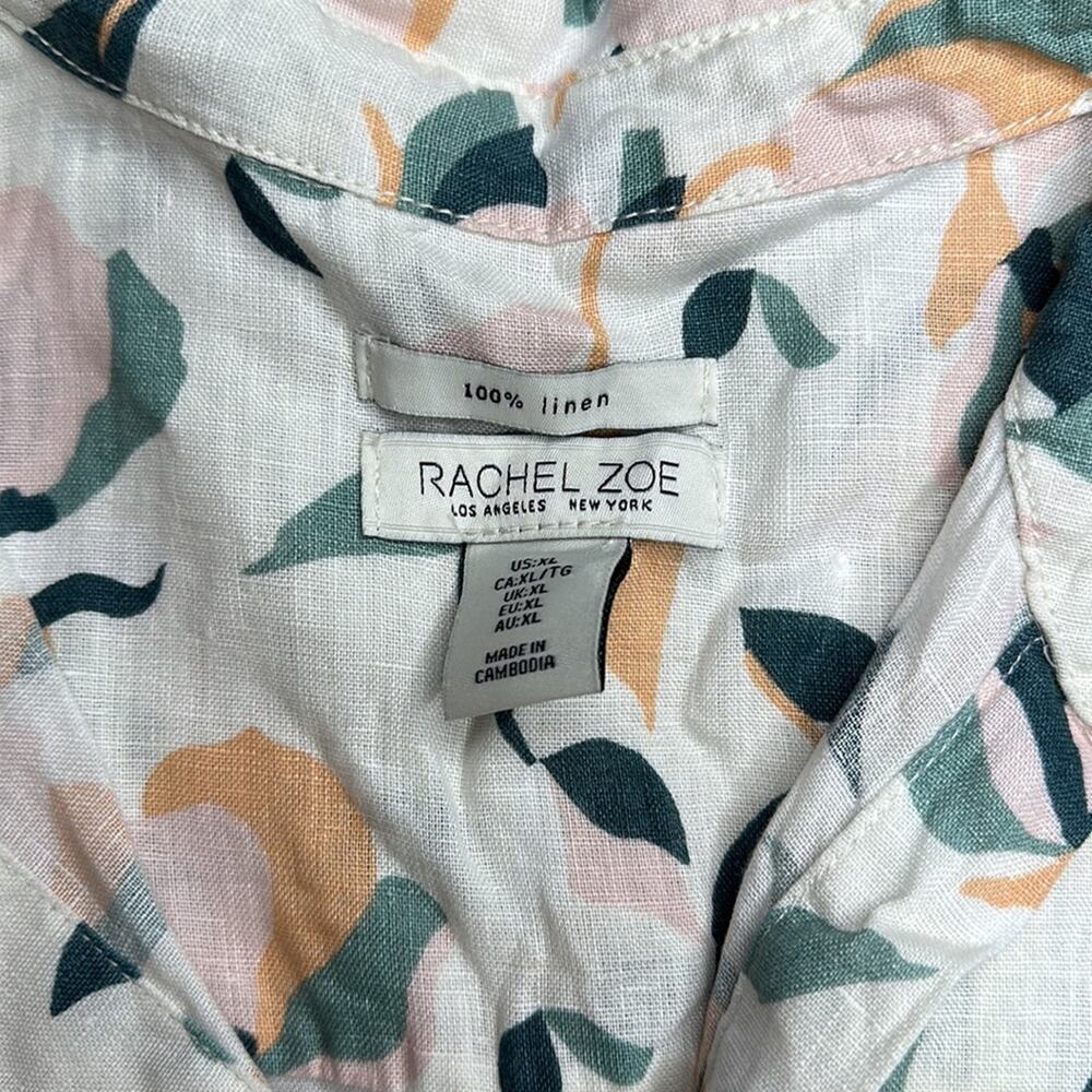 Rachel Zoe 100% Linen Button Up Patterned Dress W… - image 4